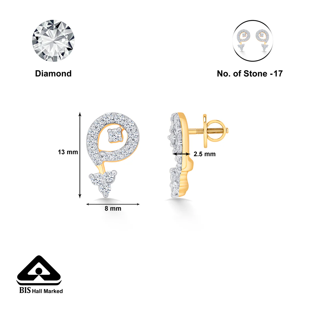 Mireon Crest Gold & Diamond Stud Earring - Image 5
